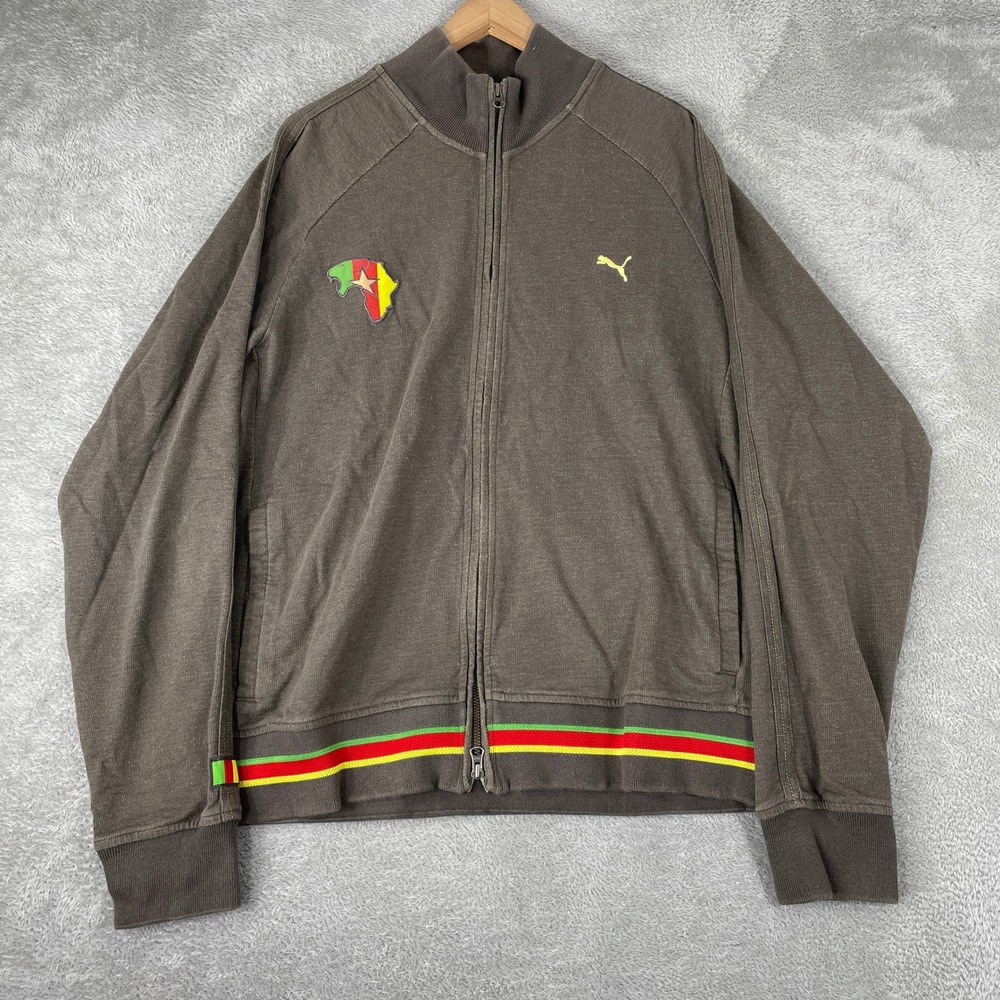 Puma Cameroon Track Jacket Mens XL Brown Rasta Trim Vintage Y2K Sportswear